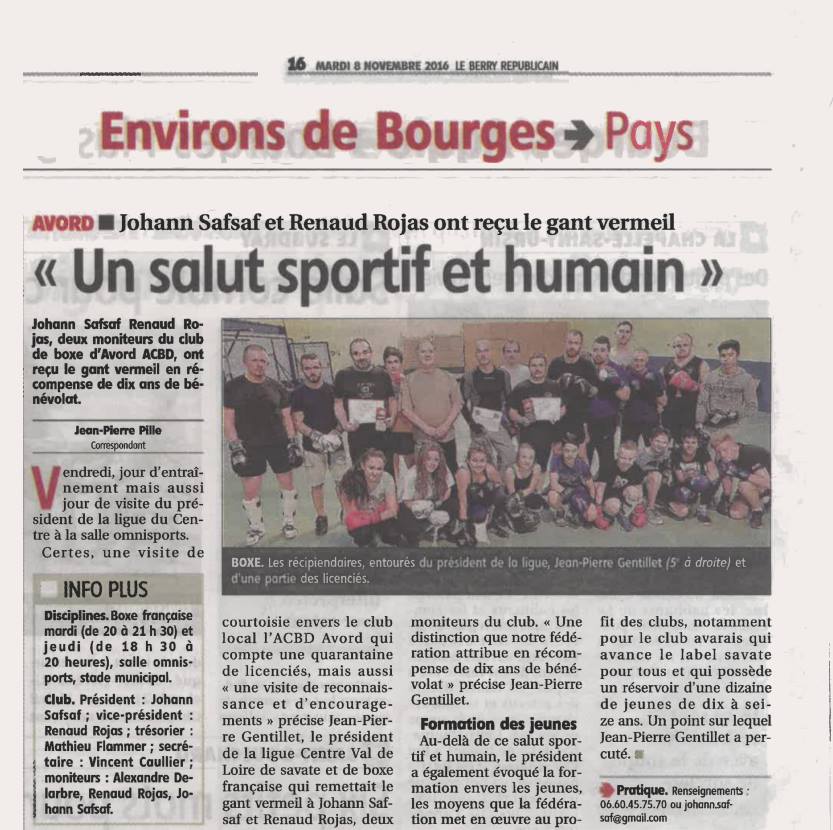 Coupure de presse : Article du 8 octobre 2016