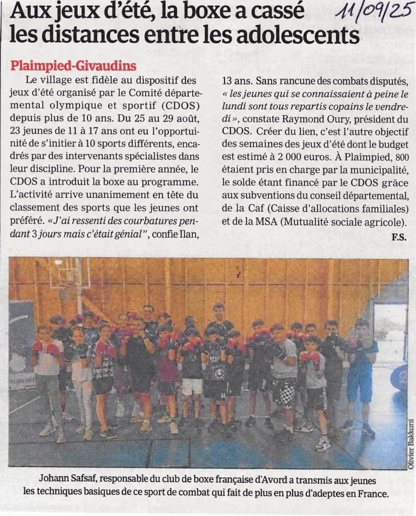 Coupure de presse : Aux jeux d’été, la boxe a cassé les distances entre les adolescents — 11 septembre 2025