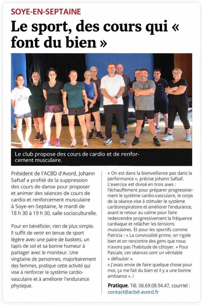 Coupure de presse : Le sport, des cours qui « font du bien » — Soye-en-Septaine, octobre 2026